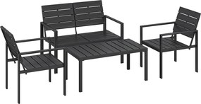 Conjunto de Móveis de Jardim para 4 Pessoas Sofá de 2 Lugares 2 Cadeiras e Mesa de Centro Preto