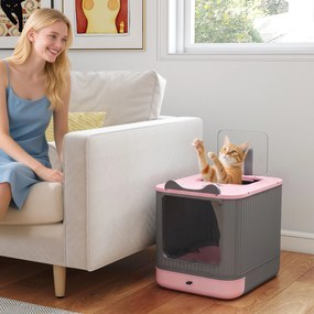 Caixa de Areia Fechada para Gatos M com Tampa, Saída Superior, Pá, Filtros Desodorizantes, Fácil de Limpar, Rosa