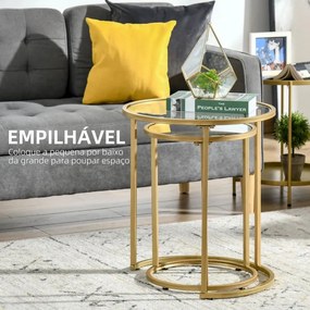 Conjunto de 2 Mesas de Apoio Chiara - Dourado - Design Moderno