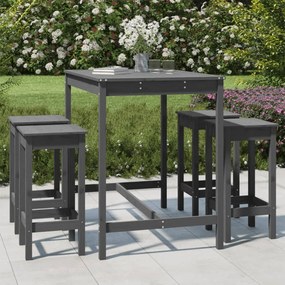 vidaXL 5 pcs conjunto de bar para jardim pinho maciço cinzento
