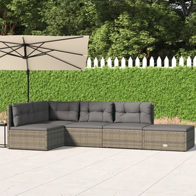 vidaXL 5 pcs conjunto lounge de jardim c/ almofadões vime PE cinzento