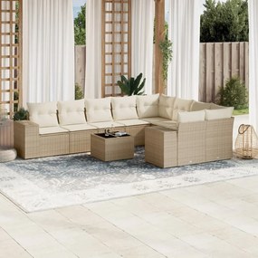 10 pcs conjunto de sofás p/ jardim com almofadões vime PE bege