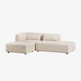 Sofá Modular De Canto Em 2 Peças Com Chaise Longue Direita E Puff Fogler Bombazina Bege Linho - Sklum