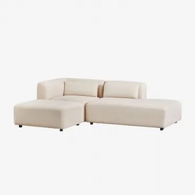 Sofá Modular De Canto De 2 Peças Com Chaise Direita E Pufe Fogler Bombazina Crema Linho - Sklum