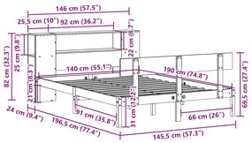 Cama com estante sem colchão 140x190 cm pinho maciço branco