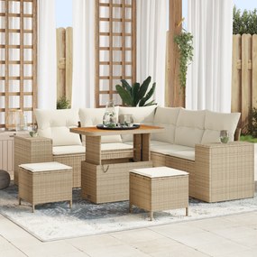 Conjunto de Sofá de Jardim vidaXL 8 Peças com Almofadas Bege Poliéster