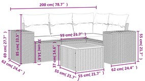 5 pcs conjunto de sofás p/ jardim com almofadões vime PE bege