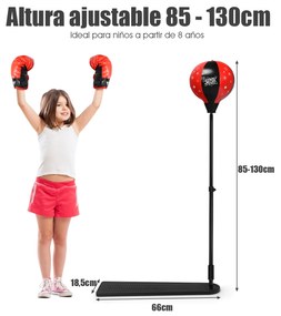 Equipamento de boxe com bomba manual de altura ajustável e luvas de boxe para crianças  66 x 18,5 x 85-130 cm Preto e Vermelho