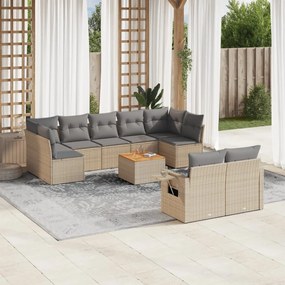 10 pcs conj. sofás jardim c/ almofadões vime PE bege misturado