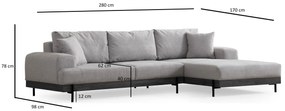 Sofá de Canto Eti – Cinzento – 280 x 170 cm