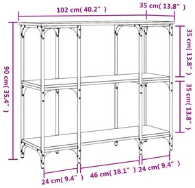 Mesa consola 102x35x90cm derivados de madeira carvalho castanho