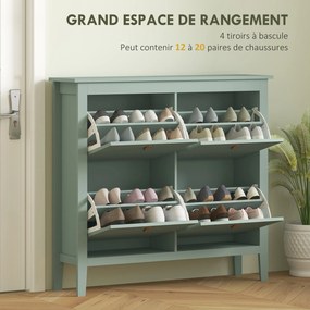 Sapateira com capacidade 105 x 24 x 95,5 cm para 20 pares, com 4 gavetas rebatíveis, prateleiras removíveis e ajustáveis, verde