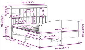 Cama com estante sem colchão 140x200 cm pinho maciço branco