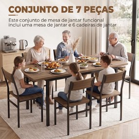 Conjunto de Mesa de Jantar Extensível 120-160 cm e 6 Cadeiras Empilháveis para 4-6 Pessoas Castanho Efeito Madeira