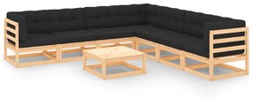 vidaXL 8 pcs conjunto lounge de jardim c/ almofadões pinho maciço