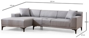 Sofá de Canto Petra – Cinzento Claro – 145 x 250 cm