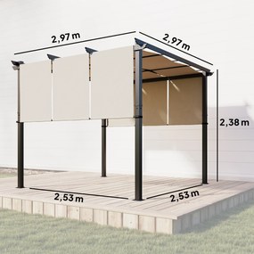 Pérgola Exterior 3x3 m com Toldo deslizante Estrutura de Aço Impermeável e Anti-UV para Terraço ou Pátio Bege