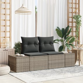 vidaXL Sofá de Jardim de 2 Lugares com Armazenamento e Almofadas Cinzento Poliéster Rattan