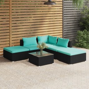 vidaXL 6 pcs conjunto lounge de jardim c/ almofadões vime PE preto