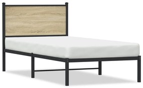 Estrutura de cama com cabeceira 75x190 cm metal carvalho sonoma