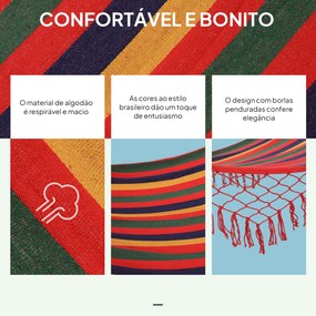 Cama Rede de Jardim 200x100 cm Rede Suspensa com Travessas de Madeira para Pátio Varanda Campismo Multicolor