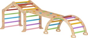 Triângulo de escalada para crianças com rampa reversível, escorrega basculante e estrutura de escalada multicolorida