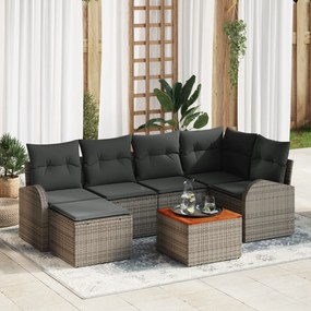 Conjunto de Sofá de Jardim com 7 Peças e Almofadas Cinza de Rattan de