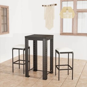 vidaXL 3 pcs conjunto bar de jardim com almofadões vime PE preto