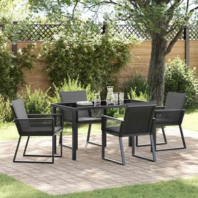 vidaXL Conjunto de Jantar de Jardim com Almofadas 5 Peças Preto em Polyrattan
