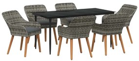 Conjunto de Jantar de Jardim 7 Peças Cinza em Rattan Sintético