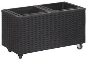 vidaXL Floreira com 2 vasos 60x30x36 cm vime PE preto