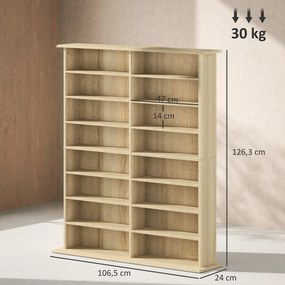 Organizador para CD e DVD com 16 compartimentos e 12 prateleiras ajustáveis 106,5 x 24 x 126,3 cm, capacidade máxima de 720 CD/396 DVD e Blu-ray, cor