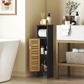 Móvel de casa de banho 21 L x 17 P x 78 A cm com suporte para papel higiénico, barra amovível, 3 níveis + saída para o papel, 78 cm de altura, bambu p