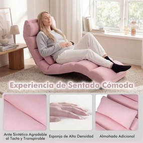 Poltrona dobrável ao nível do chão, sofá almofadado e revestido a imitação de camurça, ajustável em 5 posições, com apoio para as costas Rosa