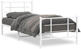 vidaXL Estrutura de cama com cabeceira e pés 90x200 cm metal branco