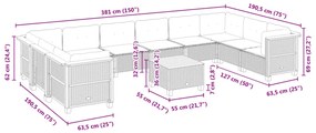 11 pcs conjunto sofás de jardim c/ almofadões vime PE preto