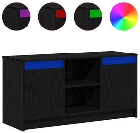 Armário para TV com Luzes de LED em Carvalho Preto, 100x34x50 cm, feit
