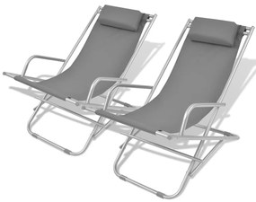 Cadeiras de jardim reclináveis 2 pcs aço cinzento