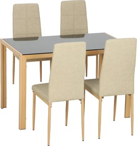 HOMCOM Conjunto de Mesa de Jantar com 4 Cadeiras em Couro Sintético, Tampo Retangular em Vidro Temperado, 120x70x75cm, Natural | Aosom Portugal