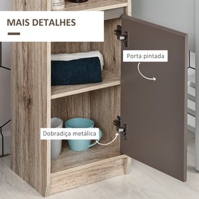 Armário Alto para Banheiro com 2 Portas e 2 Prateleiras Abertas Móveis Auxiliares para Sala de Estar Corredor 30x24x170 cm Carvalho e Cinza
