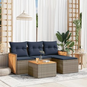 vidaXL 5 pcs conjunto sofás p/ jardim c/ almofadões vime PE cinzento