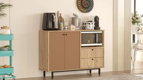 Aparador de cozinha "Toledo" - Carvalho e Nogueira Vermelho - 120x85x3