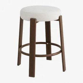 Banqueta Alta Em Tecido Chenille E Ferro Jolie Madeira Escura & ↑65 Cm & Chenille Beige Creme - Sklum