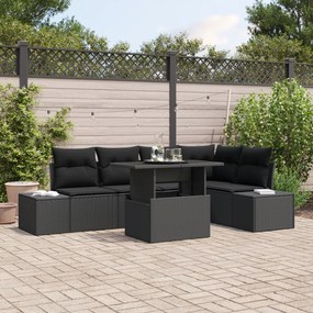 Conjunto de Sofá de Jardim com 6 Peças e Almofadas em Rattan Preto