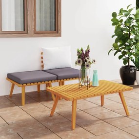 vidaXL 3 pcs conjunto lounge de jardim c/ almofadões acácia maciça