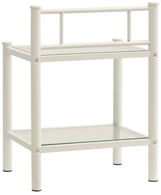 Mesa cabeceira 45x34,5x60,5cm metal branco e vidro transparente