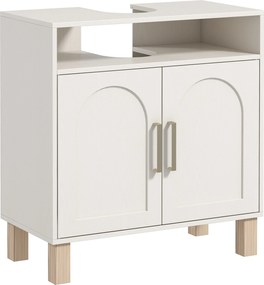 Móvel de casa de banho para lavatório (NÃO INCLUIDO), de 2 portas com prateleira ajustável, 60 x 30 x 63 cm, branco
