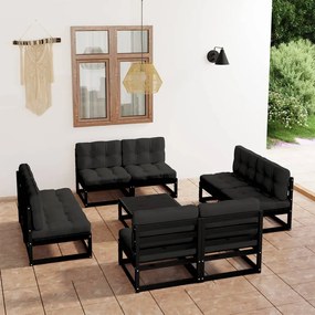 vidaXL 9 pcs conjunto lounge de jardim c/ almofadões pinho maciço