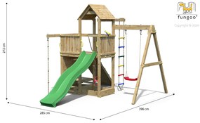 Parque infantil Crianças Exterior ACTIVER KDI Com escorrega, Baloiço, volante, telescópio, rampa com corda de trepar, mesa de piquenique, parede de es