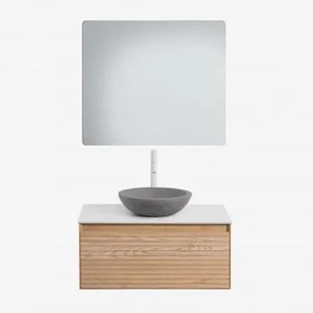 Conjunto De Móvel De Casa De Banho Em Madeira De Freixo Tedrik Castanho Fresno & Cimento Cinzento Redondo Ø40 Cm Tarsis & Led - Sklum